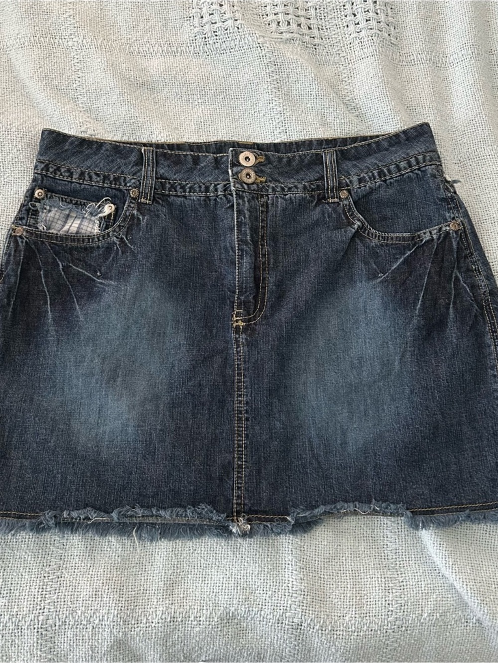 Faded Glory Y2K Dark Denim Mini Skirt Raw Hem